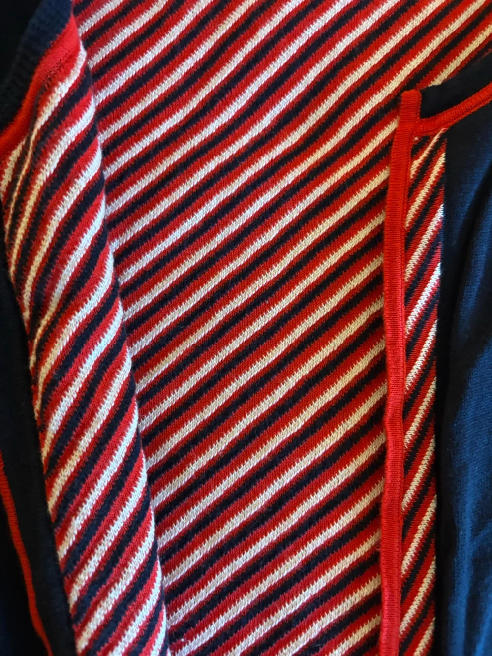 CAbi Size L/XL reversible Red, Navy & White Striped Open-Front Cardigan